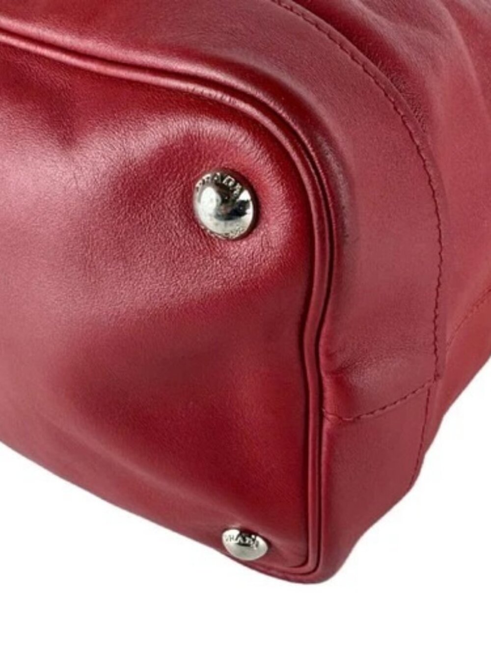 Auth PRADA Handbag Shoulder Bag Red/Silver Leather/Metal - z9575 - Picture 9 of 14
